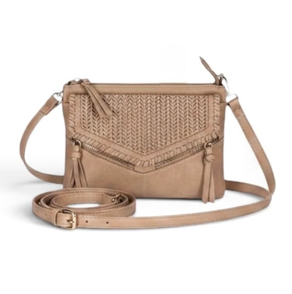 MADISON WEST Vegan Leather CROSSBODY BAG Adjustable Strap TAN Size SMALL